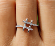 Chic Hashtag Sign Ring - Special Symbol Minimalist Beauty with Unique Pave Moissanite - Ideal Dainty Anniversary and Everyday Ring