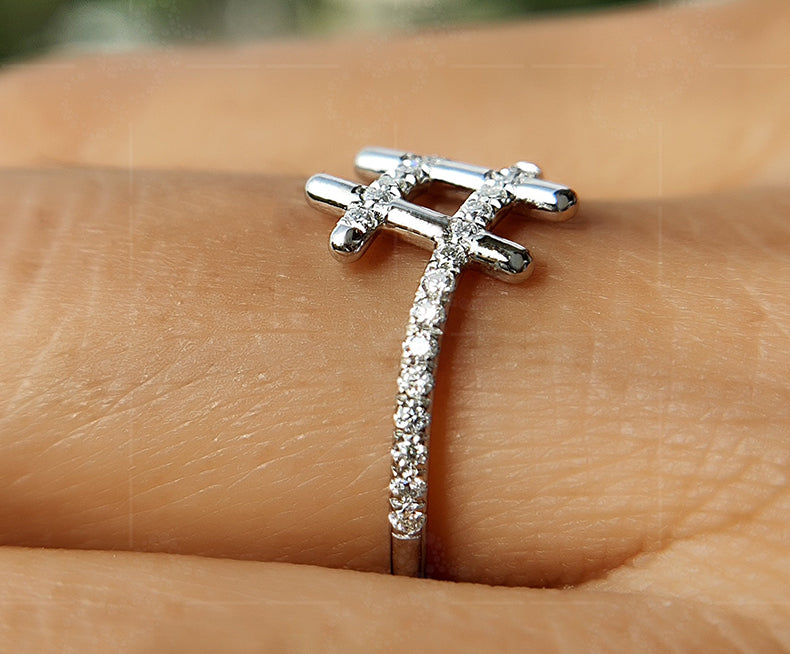 Chic Hashtag Sign Ring - Special Symbol Minimalist Beauty with Unique Pave Moissanite - Ideal Dainty Anniversary and Everyday Ring