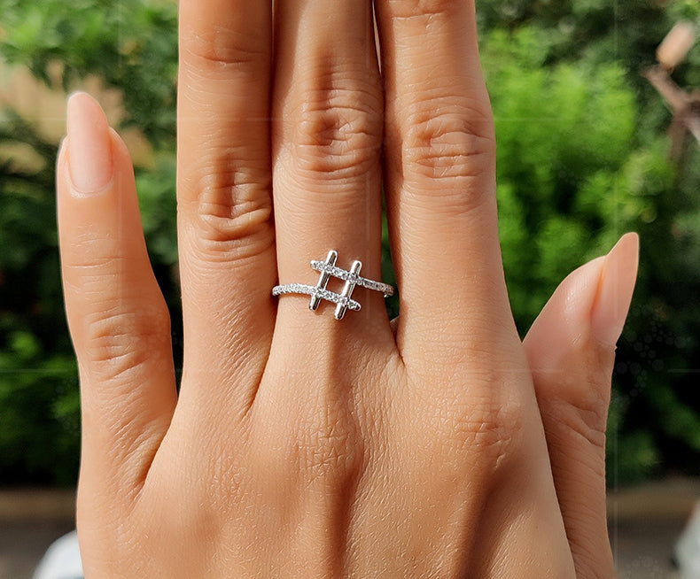 Chic Hashtag Sign Ring - Special Symbol Minimalist Beauty with Unique Pave Moissanite - Ideal Dainty Anniversary and Everyday Ring