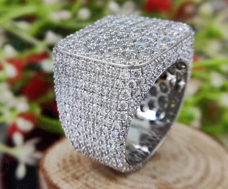 Large Moissanite Mens Ring In 925 Silver, Big Cocktail Champion Ring, Cluster Multi Stones Statement Ring, Promise Ring For Him