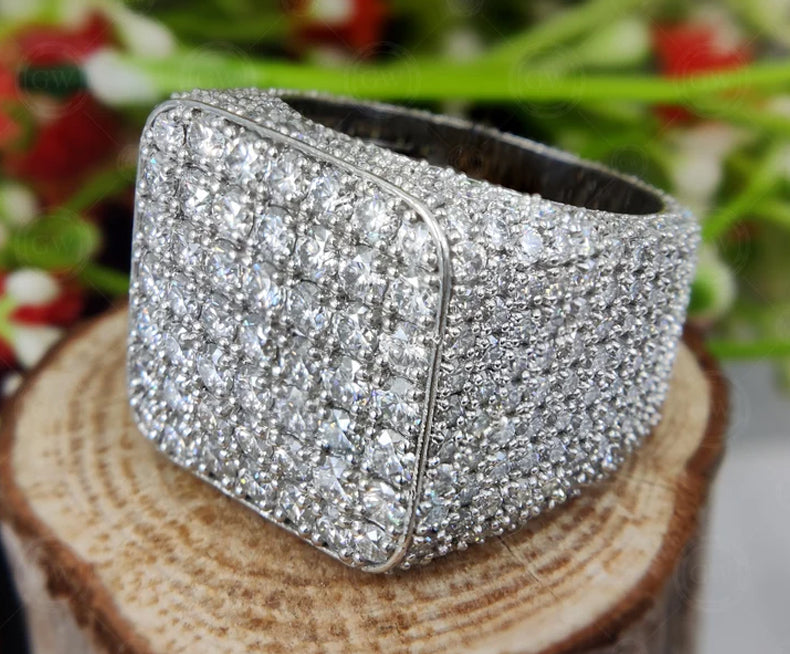 Large Moissanite Mens Ring In 925 Silver, Big Cocktail Champion Ring, Cluster Multi Stones Statement Ring, Promise Ring For Him