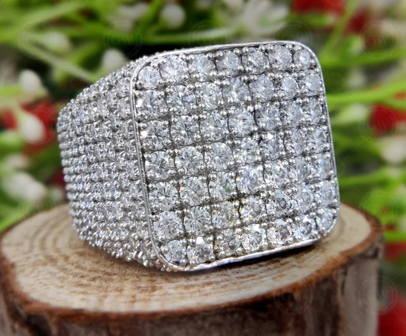 Large Moissanite Mens Ring In 925 Silver, Big Cocktail Champion Ring, Cluster Multi Stones Statement Ring, Promise Ring For Him