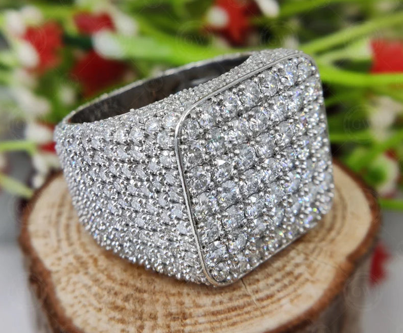 Large Moissanite Mens Ring In 925 Silver, Big Cocktail Champion Ring, Cluster Multi Stones Statement Ring, Promise Ring For Him