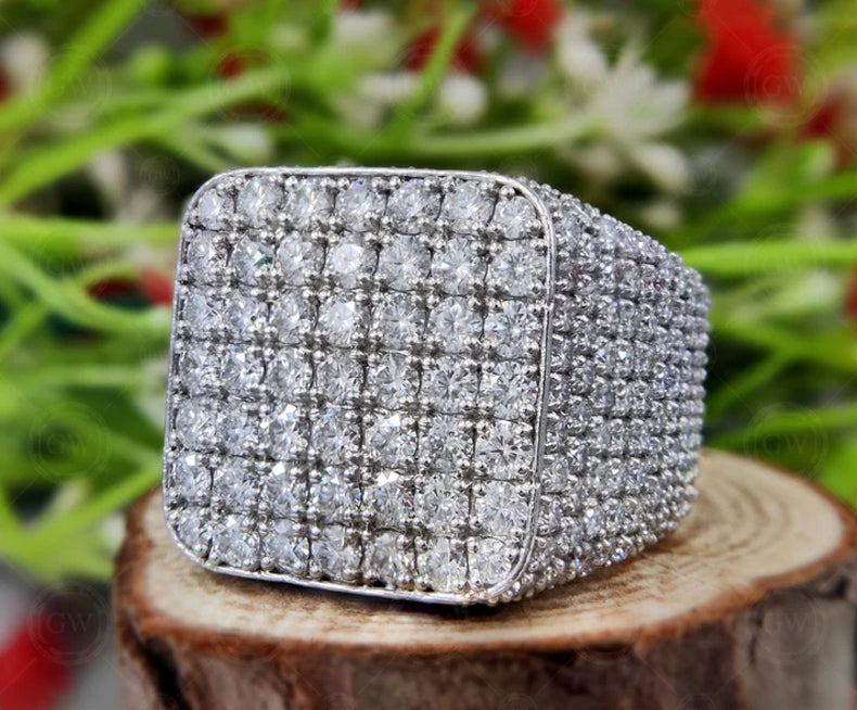 Large Moissanite Mens Ring In 925 Silver, Big Cocktail Champion Ring, Cluster Multi Stones Statement Ring, Promise Ring For Him
