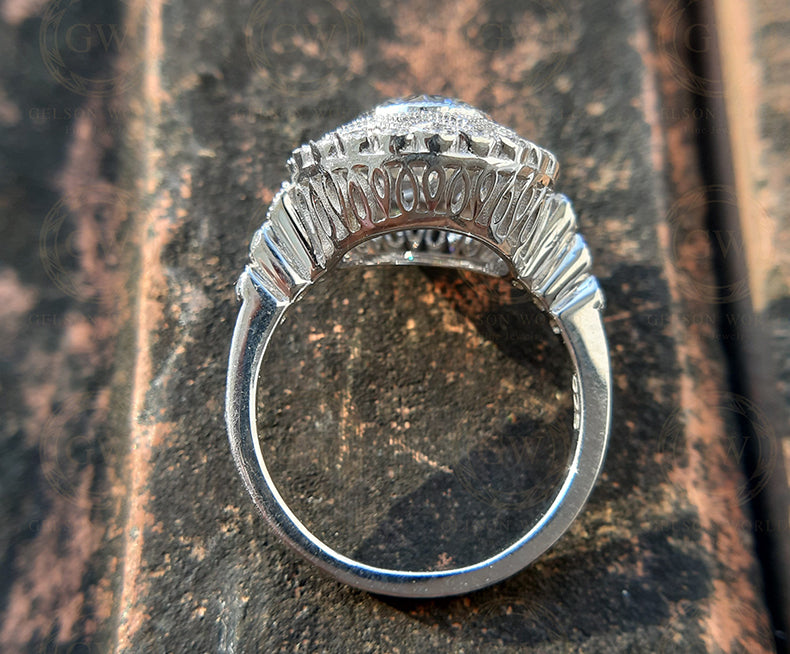 1.40 Ct Round Cut Moissanite Halo vintage engagement rings, sterling silver, antique wedding ring for women, Estate Ring