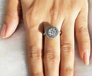 1.40 Ct Round Cut Moissanite Halo vintage engagement rings, sterling silver, antique wedding ring for women, Estate Ring
