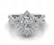 1.50 Ct Pear Cut starburst Ring, Halo Engagement Ring