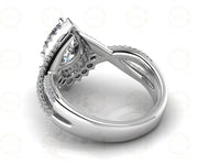 1.50 Ct Pear Cut starburst Halo Engagement Ring, 935 argentium silver Ring, Vintage Floral Twisted Split Shank Wedding Ring For Women