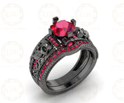 1.75 Ct Gothic Skull Wedding Ring Set, Vintage Ring Set