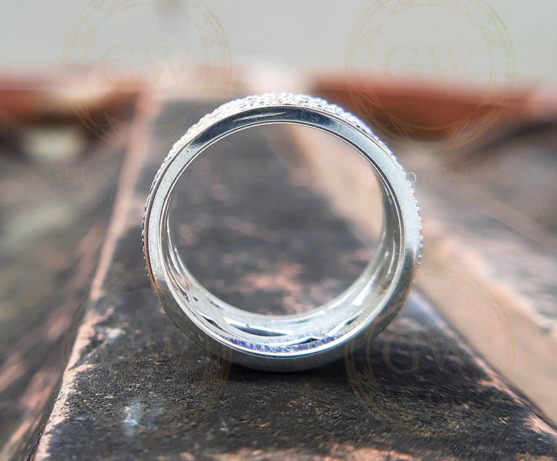 10 mm Wide Vintage Wedding Ring, Round Cut CZ Diamond, Anniversary wedding band in 925 sterling silver for women