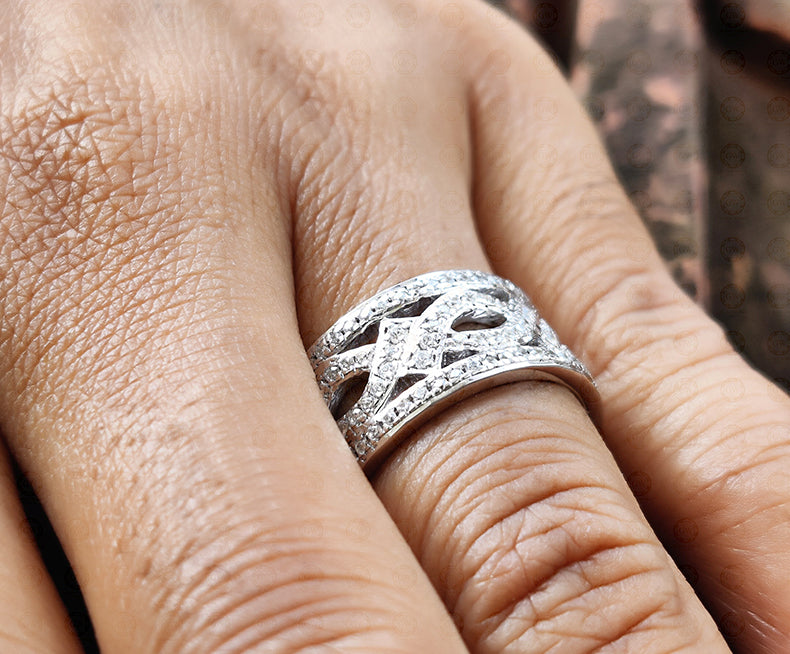 10 mm Wide Vintage Wedding Ring, Round Cut CZ Diamond, Anniversary wedding band in 925 sterling silver for women