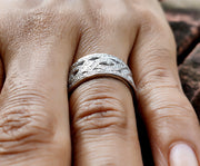 10 mm Wide Vintage Wedding Ring, Round Cut CZ Diamond, Anniversary wedding band in 925 sterling silver for women