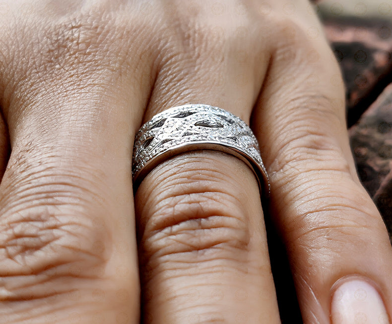 10 mm Wide Vintage Wedding Ring, Round Cut CZ Diamond, Anniversary wedding band in 925 sterling silver for women