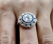 2.75 Ct Round Moissanite vintage Engagement Ring, Gemstone Art Deco Wedding Ring, Antique Sterling silver ring, Estate Women Jewelry