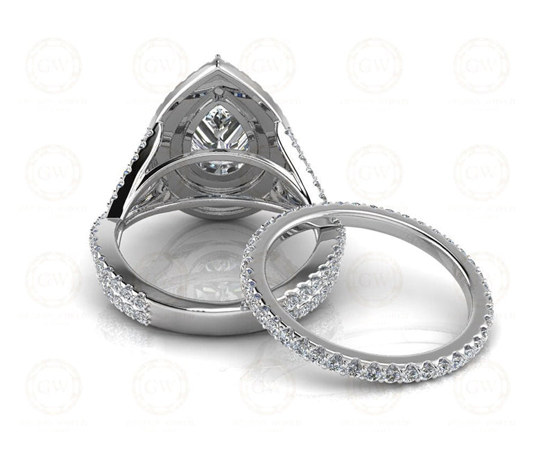 3 Ct Pear Shaped Double Halo Engagement Wedding Ring Set, Sterling Silver, Twisted Split Shank,  Matching band, Stacking ring, Gift for her - Gelson World - Premium Silver and Gold Jewelry for USA Shoppers