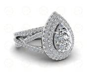3 Ct Pear Shaped Double Halo Engagement Wedding Ring Set, Sterling Silver, Twisted Split Shank,  Matching band, Stacking ring, Gift for her - Gelson World - Premium Silver and Gold Jewelry for USA Shoppers