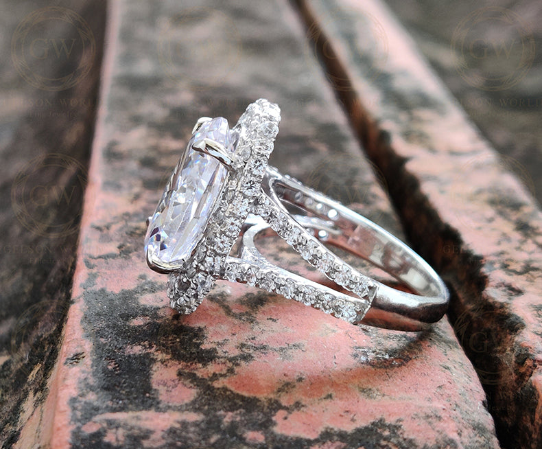 Halo Engagement Cz Oval Engagement Rings Two Tone Oval Cut Cubic