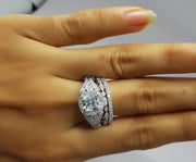 Antique Vintage Bridal Wedding Ring Set, Moissanite Diamond Engagement Ring Set For Women, 3 Piece Wedding Set, Trio Two Matching Band Set