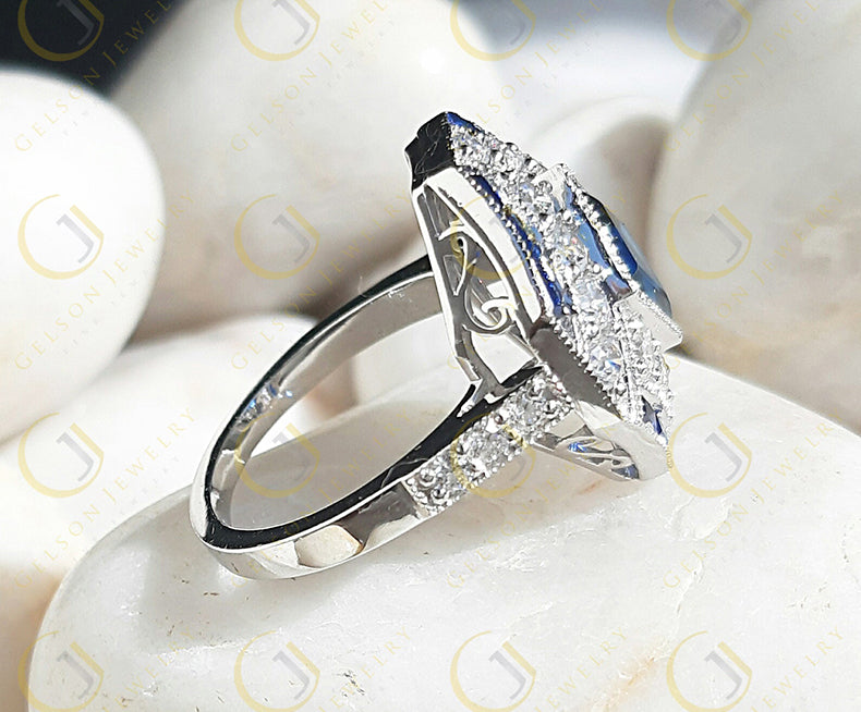 Estate Jewelry / Art Deco Engagement Ring / Blue Sapphire Vintage Wedding Ring For Women / Gift For Her