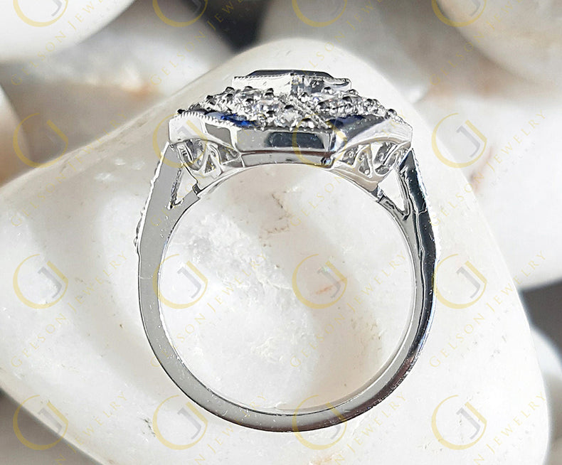 Estate Jewelry / Art Deco Engagement Ring / Blue Sapphire Vintage Wedding Ring For Women / Gift For Her