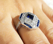 Estate Jewelry / Art Deco Engagement Ring / Blue Sapphire Vintage Wedding Ring For Women / Gift For Her