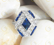 Estate Jewelry / Art Deco Engagement Ring / Blue Sapphire Vintage Wedding Ring For Women / Gift For Her