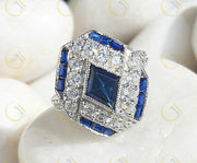 Estate Jewelry / Art Deco Engagement Ring / Blue Sapphire Vintage Wedding Ring For Women / Gift For Her