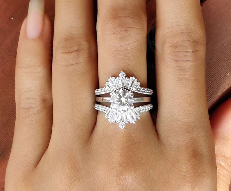 Ring Enhancers Square Cut Wedding Ring Sets Moissanite Bridal Set