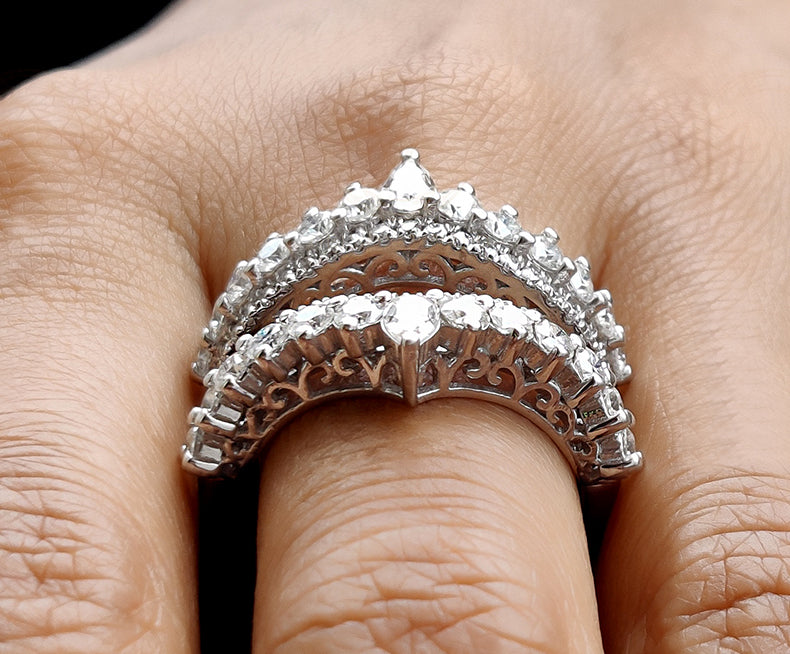 Moissanite Women's Vintage Enhancer wedding Ring band, Art Deco Ring Jacket, wrap guard band, Crown Anniversary Spacer Band, Wraps For Ring