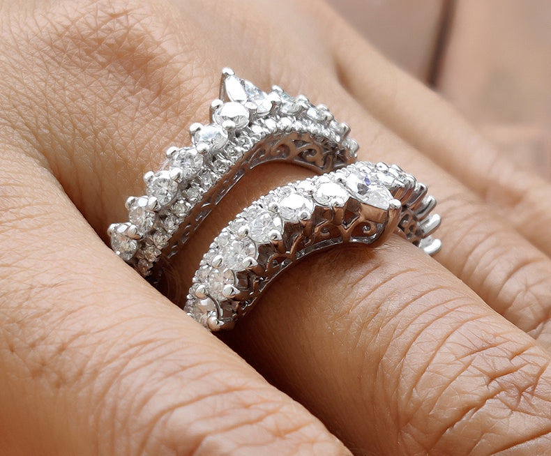 Moissanite Women's Vintage Enhancer wedding Ring band, Art Deco Ring Jacket, wrap guard band, Crown Anniversary Spacer Band, Wraps For Ring