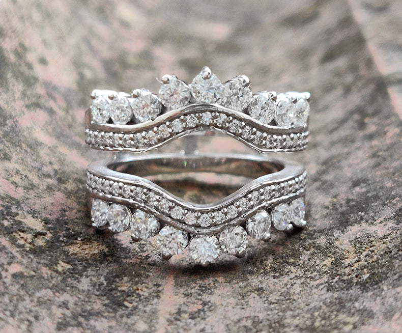 Moissanite Women's Vintage Enhancer wedding Ring band, wrap guard band, Curved Anniversary Spacer Band, Sterling Silver, Wraps For Ring