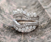 Moissanite Women's Vintage Enhancer wedding Ring band, wrap guard band, Curved Anniversary Spacer Band, Sterling Silver, Wraps For Ring