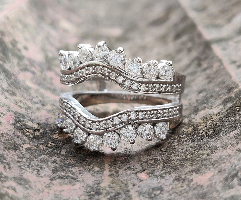 Moissanite Women's Vintage Enhancer wedding Ring band, wrap guard band, Curved Anniversary Spacer Band, Sterling Silver, Wraps For Ring