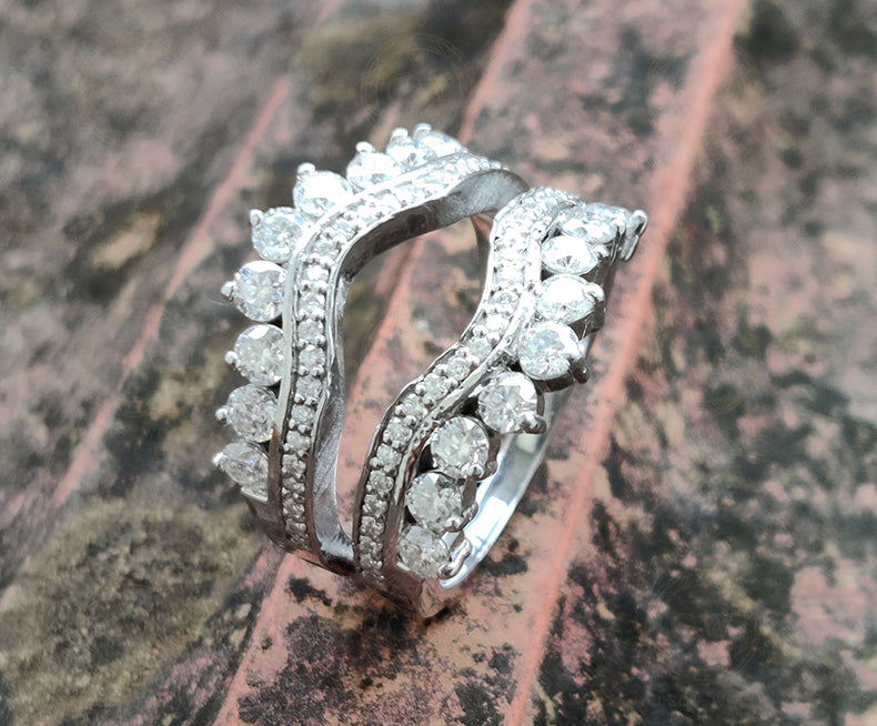 Moissanite Women's Vintage Enhancer wedding Ring band, wrap guard band, Curved Anniversary Spacer Band, Sterling Silver, Wraps For Ring