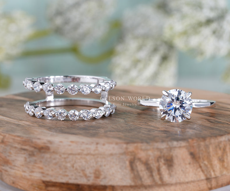 Bubble Moissanite Engagement Ring Sets Bezel Set Moissanite