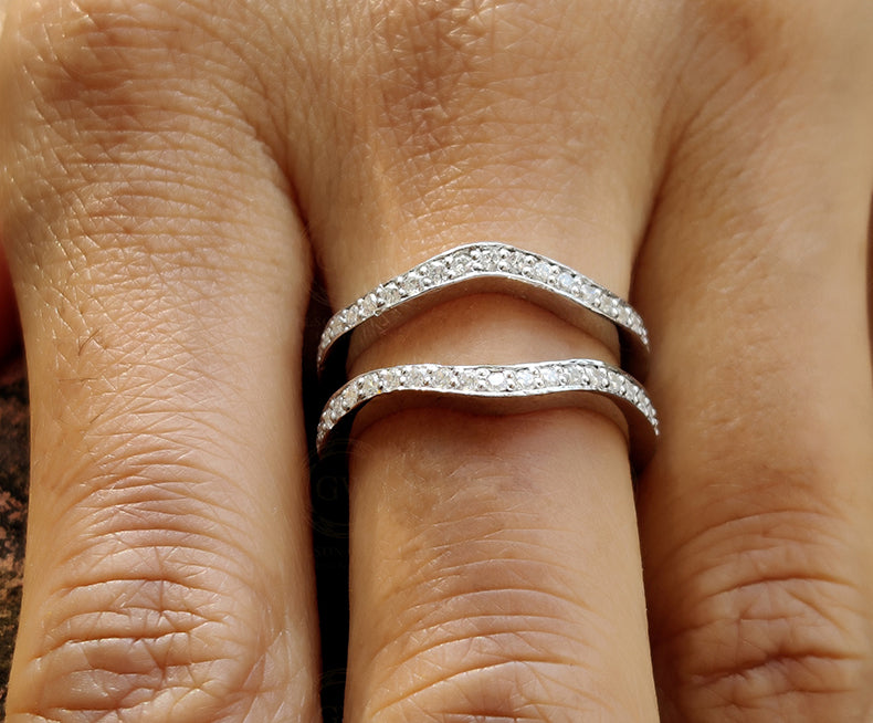 Round Moissanite Women's Vintage Enhancer wedding Ring band, wrap guard band, Crown Anniversary Spacer Band, Sterling Silver, Wraps For Ring
