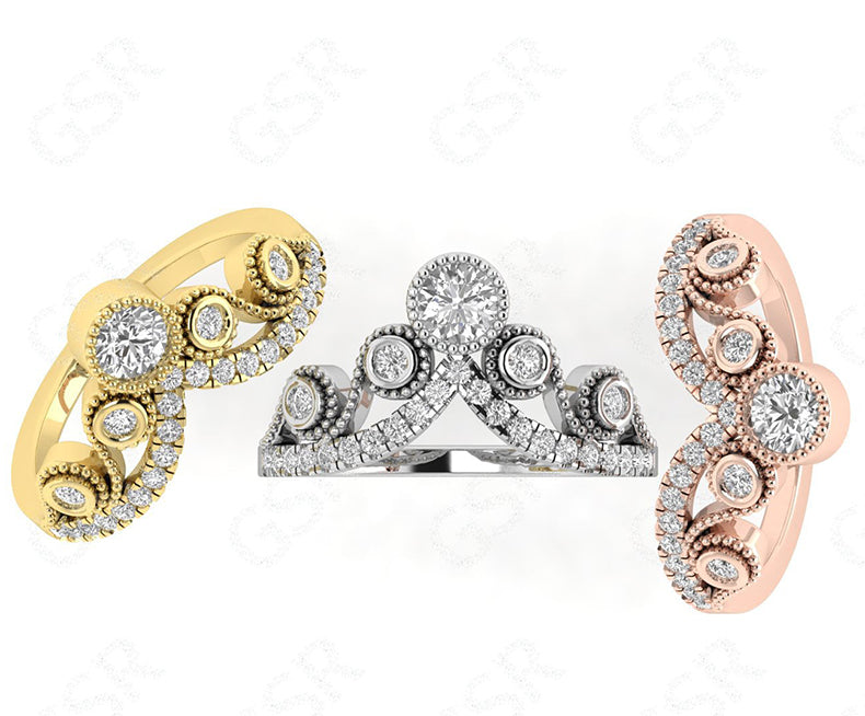 Elegant Royal Vintage Chevron Band - V Shape Moissanite Wedding Beauty - Silver and Yellow Gold Ring - Dainty Promise Ring - Anniversary Gift Ring