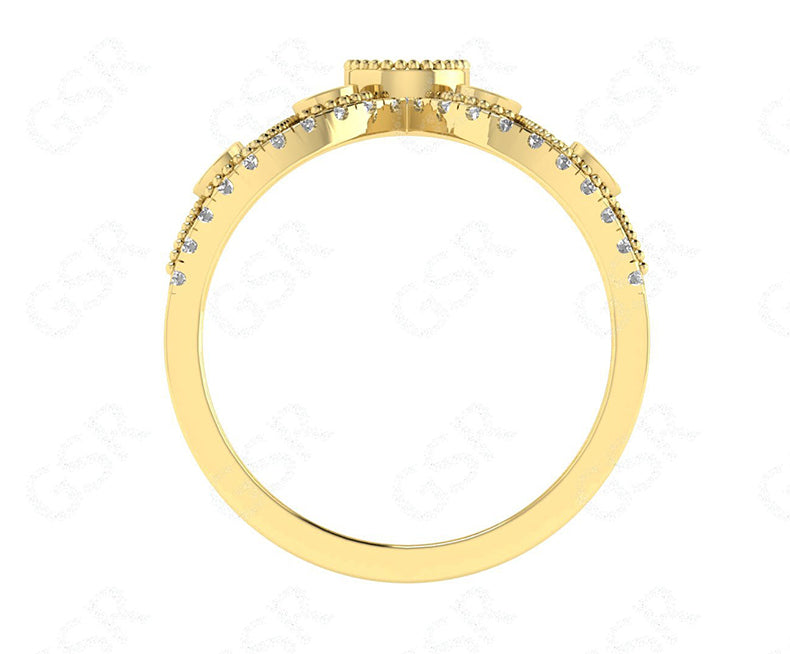 Elegant Royal Vintage Chevron Band - V Shape Moissanite Wedding Beauty - Silver and Yellow Gold Ring - Dainty Promise Ring - Anniversary Gift Ring