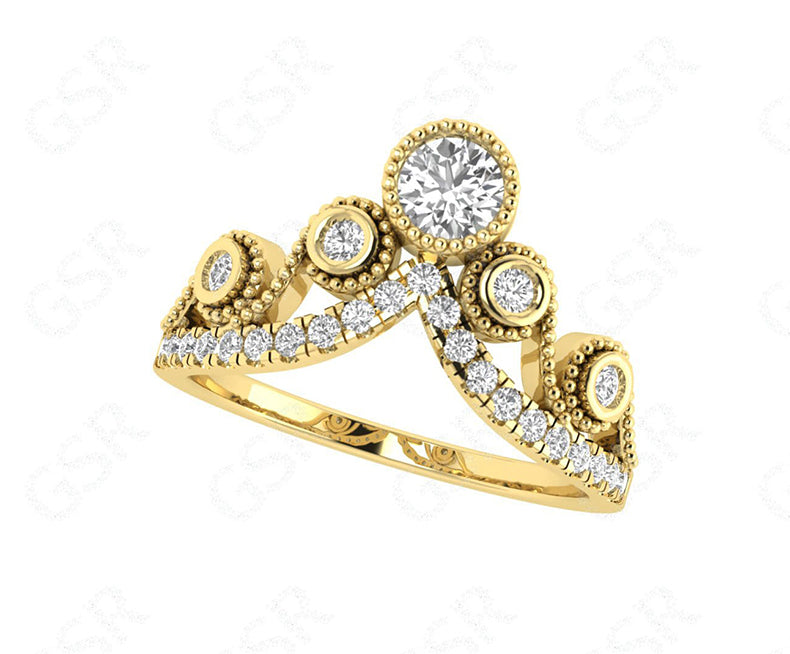 Elegant Royal Vintage Chevron Band - V Shape Moissanite Wedding Beauty - Silver and Yellow Gold Ring - Dainty Promise Ring - Anniversary Gift Ring