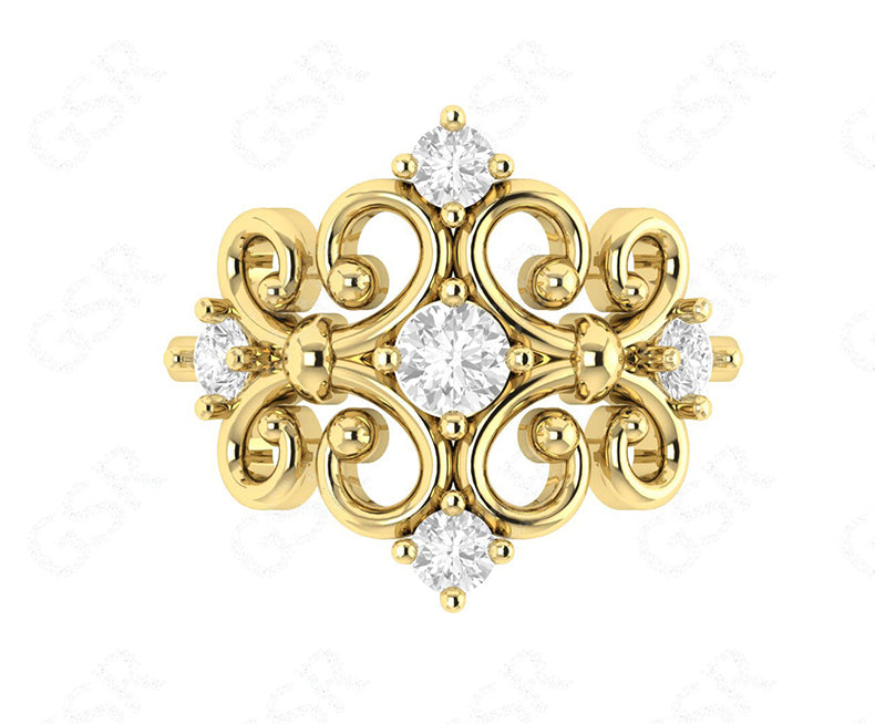Elegant Royal Vintage Gold Ring - Art Deco Moissanite Beauty - Dainty Anniversary Ring with Floral Pattern - Unique Estate Jewelry Ring - Ideal Mother's Day Gift