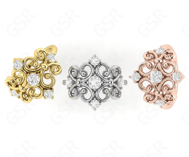 Elegant Royal Vintage Gold Ring - Art Deco Moissanite Beauty - Dainty Anniversary Ring with Floral Pattern - Unique Estate Jewelry Ring - Ideal Mother's Day Gift