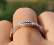Elegant Twist Wedding Band - Silver and Gold Infinity Anniversary Ring with Colorless Moissanite - Criss Cross Eternity Stackable Beauty for Women