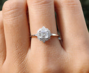 Elegant Vintage Art Deco Engagement Ring - Asscher Cut Moissanite Beauty - Silver and Gold Stackable Ring, a Dainty and Minimalist Gold Ring