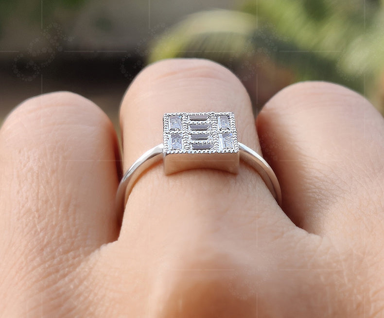 Elegant Vintage Art Deco Engagement Ring - Baguette Moissanite Beauty - Silver and Gold Stackable Ring, a Dainty Minimalist Gold Ring