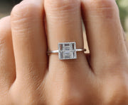 Elegant Vintage Art Deco Engagement Ring - Baguette Moissanite Beauty - Silver and Gold Stackable Ring, a Dainty Minimalist Gold Ring