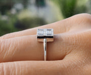 Elegant Vintage Art Deco Engagement Ring - Baguette Moissanite Beauty - Silver and Gold Stackable Ring, a Dainty Minimalist Gold Ring