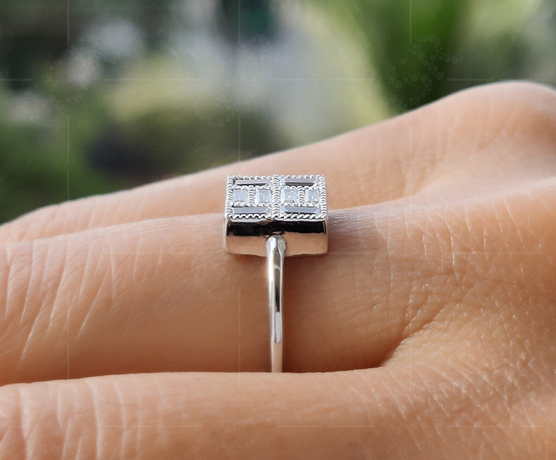 Elegant Vintage Art Deco Engagement Ring - Baguette Moissanite Beauty - Silver and Gold Stackable Ring, a Dainty Minimalist Gold Ring