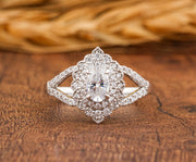 Art Deco Engagement Ring, Vintage Moissanite Ring, Antique Style Wedding Ring, Moissanite Estate Jewelry Rings For Women, Promise Ring