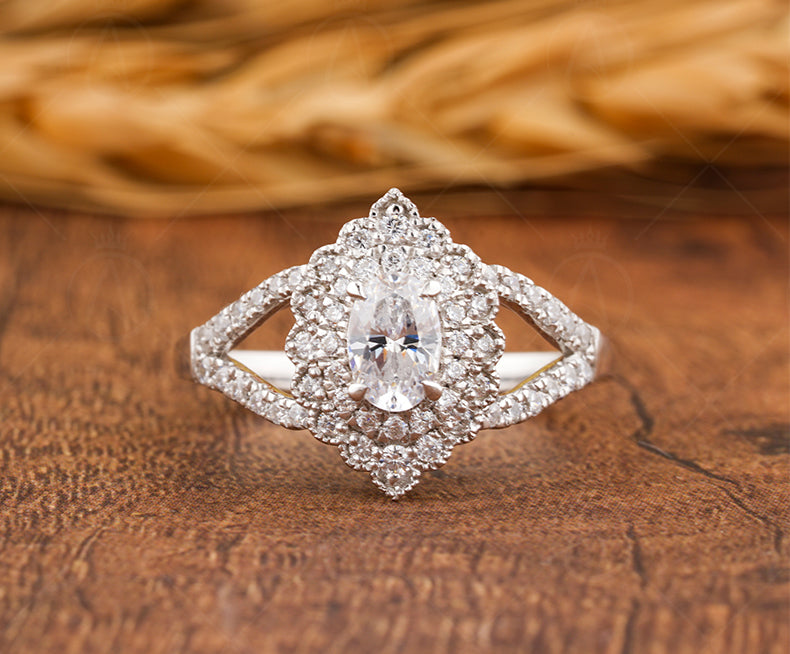 Art Deco Engagement Ring, Vintage Moissanite Ring, Antique Style Wedding Ring, Moissanite Estate Jewelry Rings For Women, Promise Ring