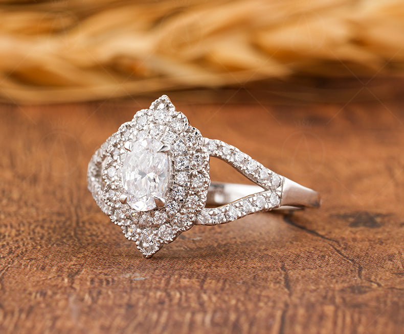 Art Deco Engagement Ring, Vintage Moissanite Ring, Antique Style Wedding Ring, Moissanite Estate Jewelry Rings For Women, Promise Ring